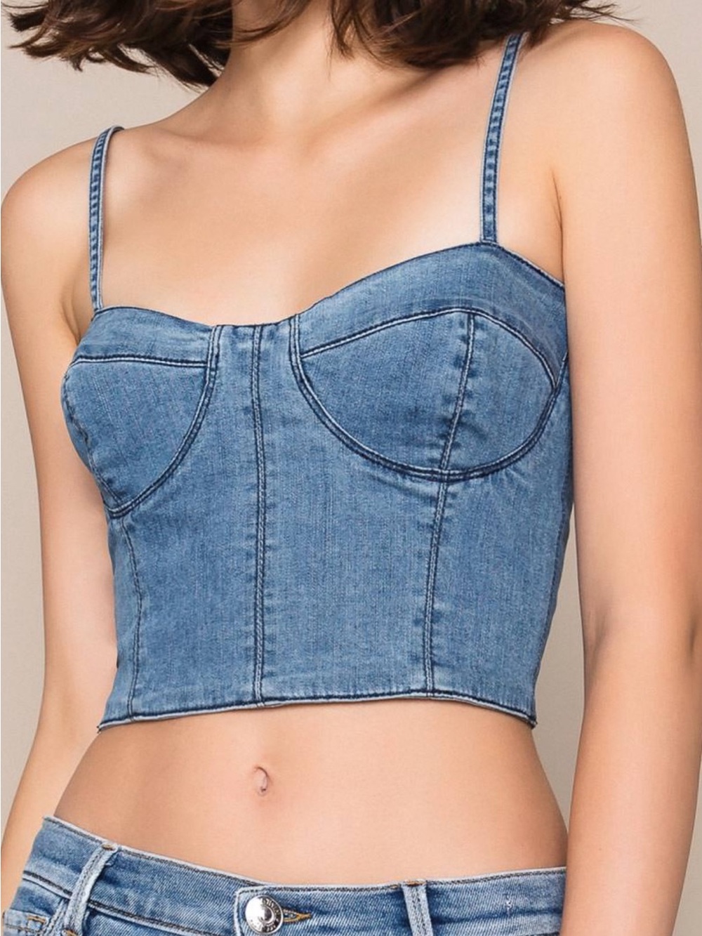 Aeropostale Buster - Women’s Blue Denim, Bustier w/Back Elastic Ruching. Large
